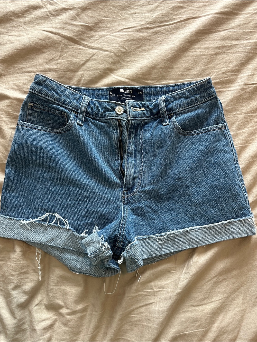Hollister Raw-Hem Mid Wash Denim Shorts